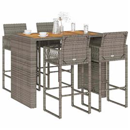 vidaXL 5 pcs conj. bar jardim sem almofadões vime PE/acácia cinzento