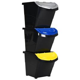 vidaXL Caixotes do lixo com tampa empilháveis 3 pcs 78 L PP preto
