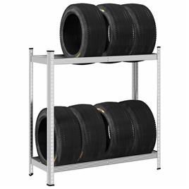 vidaXL Prateleira para pneus de 2 camadas prateado 110x40x109 cm aço