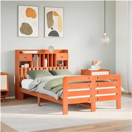 vidaXL Cama com estante sem colchão 135x190 cm pinho maciço