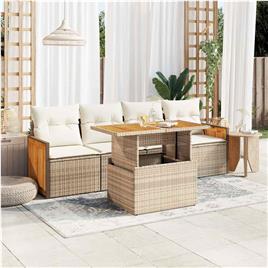 vidaXL 5 pcs conj. sofás p/ jardim c/ almofadões vime PE/acácia bege