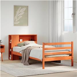 vidaXL Cama com estante sem colchão 75x190 cm madeira maciça