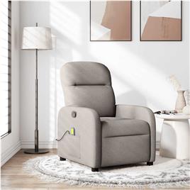 vidaXL Poltrona de massagens reclinável tecido cinzento-acastanhado