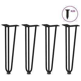 vidaXL Pernas de mesa em grampo de cabelo 4 pcs 42 cm aço maciço preto