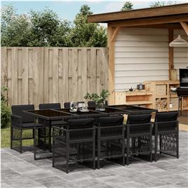 vidaXL 9 pcs conjunto de jantar p/ jardim c/ almofadões vime PE preto