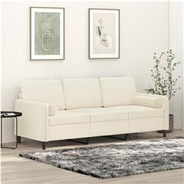 vidaXL Sofá 3 lugares c/ almofadas decorativas 180 cm veludo creme