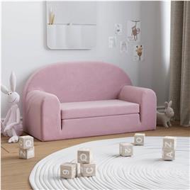 vidaXL Sofá-cama infantil de 2 lugares pelúcia macia rosa