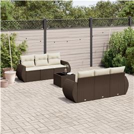 vidaXL 7 pcs conjunto de sofás jardim c/ almofadões vime PE castanho