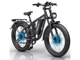 Bicicleta Elétrica RIDSTAR E26 Pro Motor Duplo 500W 2 Bateria 48V23Ah Pneus 26 Polegadas Travão de Disco com Óleo Hidráulico Preto