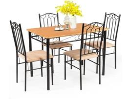 Conjunto de Mesa de Jantar de 5 Peças com Estrutura de Metal Conjunto Moderno de Mesa e 4 Cadeiras Conjunto de Jantar COSTWAY