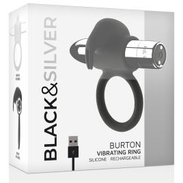 BLACK&SILVER BURTON RECHARGEABLE VIBRATING RING 10V