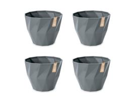 Conjunto de 4 Vasos Decorativos Redondos de 13 cm com Textura. Cinza ARECA