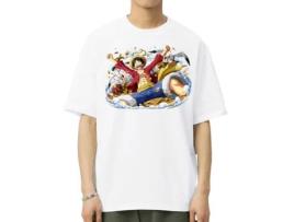 T-Shirt de Homem VREEL Luffy Una Pieza Algodão Branco (XL)