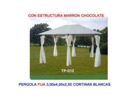 Pluvia pergola metal fija 3,0x4,0x2,5 mts+cortina lat.marr tp012