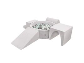 KIDDYMOON Parque Infantil de Espuma com Banheira de Bolas Redonda 300 Bolas Fossos de Bolas para Bebés Cinzento Claro:Branco/Cinzento/