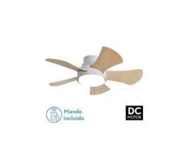 Ventilador 25W Dc Branco Gregarious 5 Lâminas Rev. Branco/Faia 6 Velocidades 3000-4000-6000K 82D Remoto Memória e Timer FABRILAMP