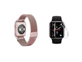 Kit Pulseira Bracelete Milanese Loop Fecho Magnético Película de Gel Full Cover Apple Watch Series 4 40Mm ATYULNM Rosa