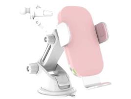 Carregador Carro Sem Qi Car Fast Charging Auto Clamping Ventosa Windshield para Apple RADIODDITY Rosa