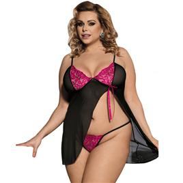 SUBBLIME QUEEN PLUS BABYDOLL PRETO E ROSA