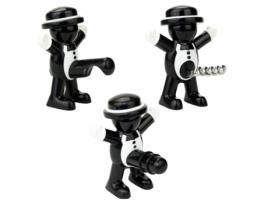 Conjunto de Abridor Garrafa Vinho Tinto Cavalheiro Preto 3D Pequeno Homem Vermelho Cerveja Ferramenta Vedação Preser UISAVE