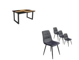 Conjunto Móveis Mesa de Sala de Jantar 140 Oak e Black Industrial Mesa Jantar Conjunto de 4 Cadeiras de Jantar Cadeira Estofada DUERMETE ONLINE