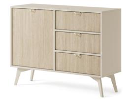 Cómoda Três Porta Duas Prateleiras Areia Espinha Peixe 3XE LIVING Madeira Bege (80x106x38)