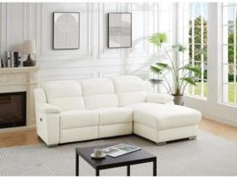 Sofá de Canto Direito Relax Elétrico em Couro Branco Arena III VENTE-UNIQUE (103 x 220 x 167 cm)