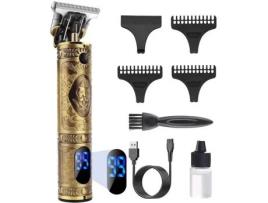 Kit de Barbear para Aparador de Cabelo Masculino Sem Fio Display de Led Recarregável Ouro com 3 Pentes Guia