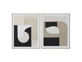 Pintura HOME ESPRIT Castanho Preto Abstrato Urbana 82 x 3,8 x 102 cm (2 Unidades)