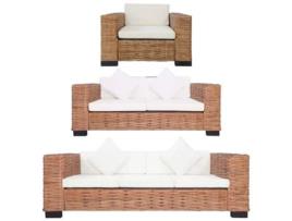 3 Peças Conjunto de Sofás com Almofadões Vime Natural CLIC N BUY (95 x 78 x 67 cm)