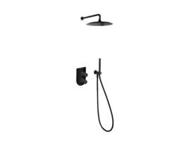 Conjunto de Torneira Monocomando Embutida de 2 Vias Preto Fosco com Sistema S2 de Economia de Água com Acessórios Redondos Série Tzar RAMON SOLER