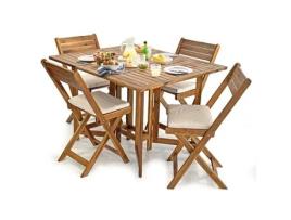 ESTOSA Conjunto de Mesa Dobrável de Madeira Vittoria e 4 Cadeiras para Exterior 110X90 Cm