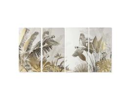 Conjunto de 4 quadros HOME ESPRIT Bege Dourado Tropical 280 x 3,2 x 140 cm