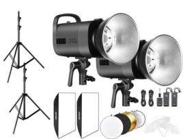Kit Iluminação Flash Strobe 2X 300 W Bowens 2X Softbox + Rt-16 Trigger + Guarda-Chuvas + Refletor + Tripés NEEWER