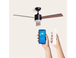 Ventoinha de Teto Silenciosa Fleves 132Cm Motor Dc Preto Lâminas: Madeira Escura com Luz Controle Remoto Wifi: Sim TECHBREY