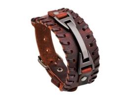 MECOOL Pulseira Masculina de Couro Larga Trançada Pulseira Ajustável Punk Rock Pulseira Marrom