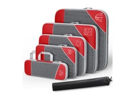 Conjunto de Cubos de Embalagem 6Pcs para Arrumação de Viagem Vermelho KH2023