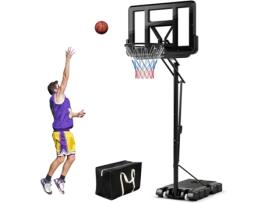 Cesto de Basquetebol Ajustável em Altura 245Cm-305Cm Cesto de Basquetebol Portátil com Rodas Base Almofadada Interior e Exterior COSTWAY