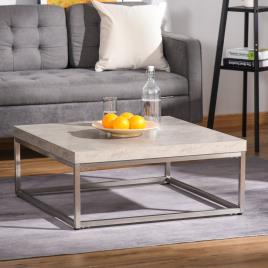 HOMCOM Mesa de Centro Quadrada Mesa Auxiliar Multifuncional com Estrutura de Aço Inoxidável Estilo Moderno para Sala de Estar 80x80x34cm Cinza