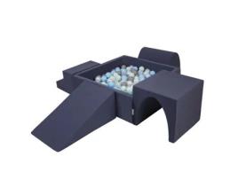 KIDDYMOON Parque Infantil de Espuma com Banheira de Bolas Quadrada 300 Bolas Fossos de Bolas para Bebés Azul-Escuro:Pérola/Cinzento/Tr