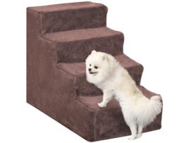 Escada para Animais de Estimação Placa de Aglomerado e Tecido de Poliéster Cor Marrom 60X35X44 Cm PAWHUT