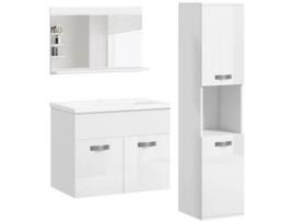 Conjunto Móveis Casa de Banho Melamina de Madeira KLEANKIN  Cerâmica e Vidro cor Branco 30x30x131 5 cm