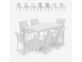 Conjunto Mesa Exterior Jardim Rattan 150X90Cm 6 Cadeiras Branco Meloria Light BICA