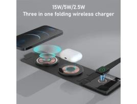 Auriculares Sem Fio Estação de Carregamento Dobrável 3 em 1 Estação de Carregamento para Vários Dispositivos Carregador de 15 W Ios e Android