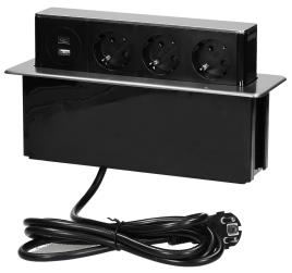 Extensão Tripla Oculta POP-UP p/ Secretárias c/ 2 Portas USB - 