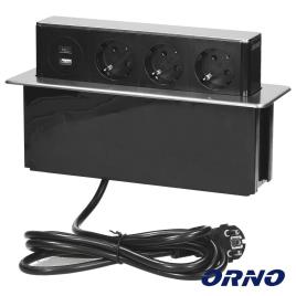 Tomada Elétrica Com 3 Saídas Para Secretária 1 USB Preto - Orno