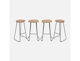Banco de Bar de Madeira e Aço Set de 4 Natural SWEEEK