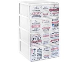 Cômoda Empilhável de Plástico Efeito Cristal Modelo Textos Cor Branco Gavetas de Armazenamento Modular 380 X 370 X 626 Mm COMFORT HOUSE