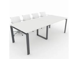 Mesa de Reunião de Casa e de Escritório. Estrutura Metálica Aberta Cinzento Grafite Tampo em Melamina Branca 240X100. Fabricada em Espanha. OFICIT
