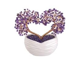 Árvore de Dinheiro de Cristal de Quartzo Rosa com Corações Ornamento de Bonsai NEVEANCE